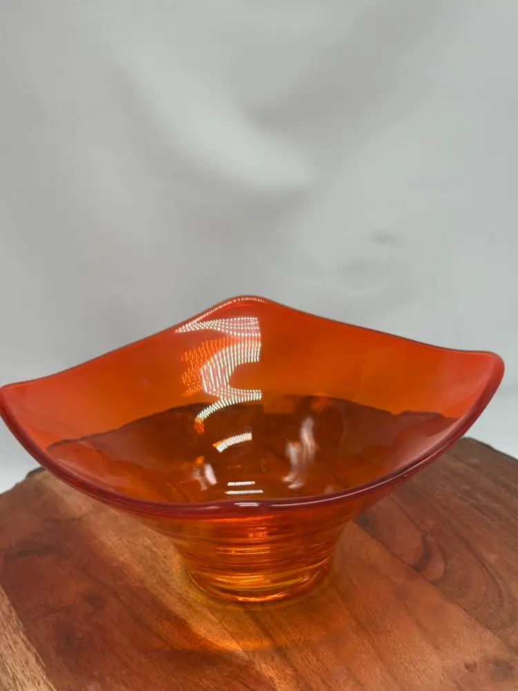 Vintage VIKING Art Glass MCM Persimmon Square Flared Rim Candy Bon Bon Dish