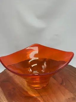 Vintage VIKING Art Glass MCM Persimmon Square Flared Rim Candy Bon Bon Dish