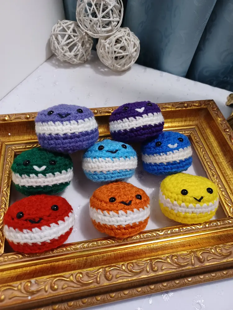 Set of 8 crochet macaron cat toys
