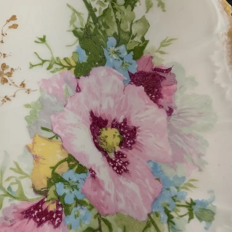 Antique Blakeman & Henderson Limoges France Pink Poppies Scalloped Plate 8.5"