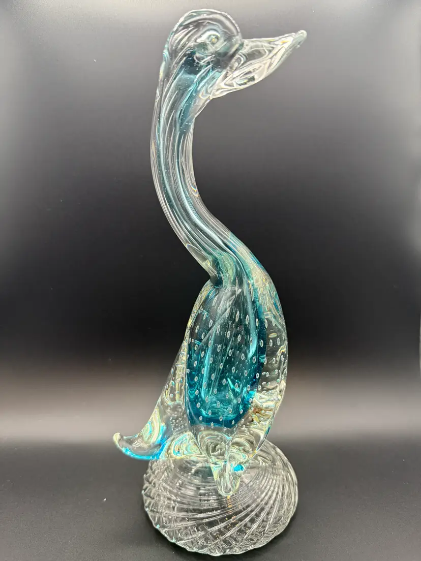 Murano Blown Glass Duck Bird Sculpture Slightly UV Reactive