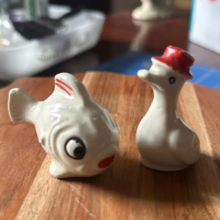 Vintage Porcelain Duck And Fish Figurines.