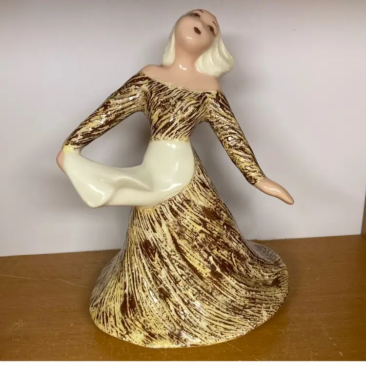 Hedi Schoop Planter Vase Woman Dancing Cream Apron Figurine with Incising