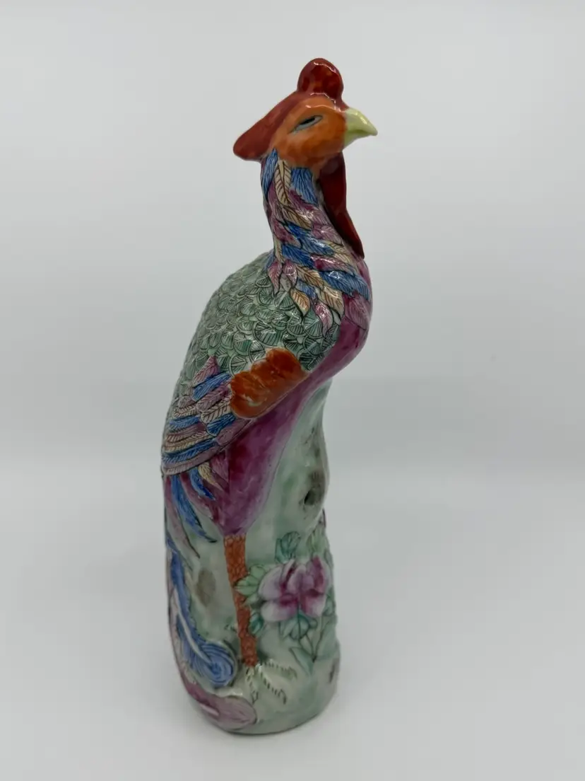 Vintage Chinese Famile Rose Phoenix Bird Figurine/flower Frog
