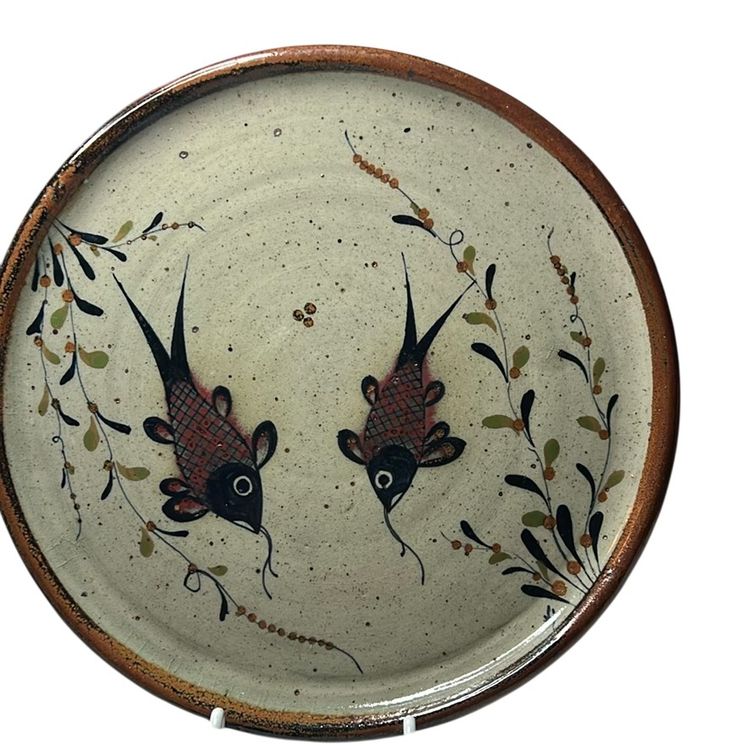 Tonala Hand Made & Hand Painted Two Fish Plate - Mexico