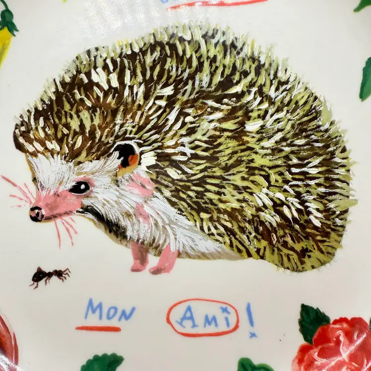 Nathalie Lete Anthropologie French Hedgehog 10" Plate Lime Green Trim