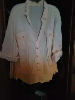 Caribbean Joe Womens Shirt Ombre Orange Ls Rollup 3X