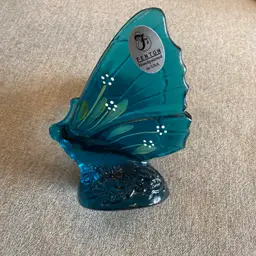 Fenton Turquoise Hand Painted Butterfly Minuet Collection 2006 S. Stephens