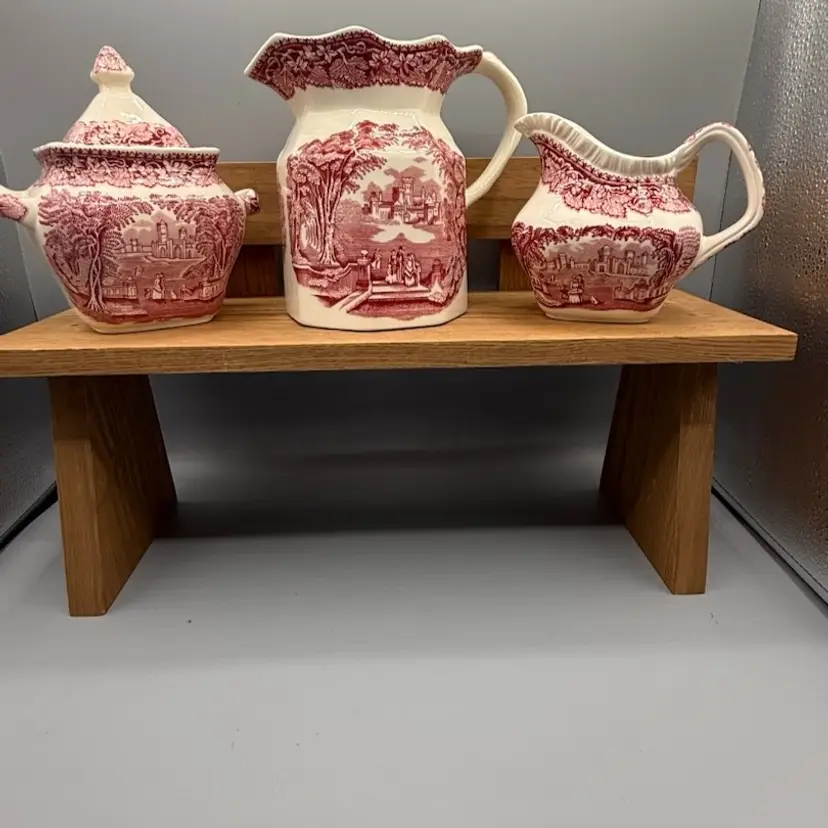 Vintage Mason’s Ironstone Vista Red Transferware Set - Fenton Jug, Sugar & Creamer