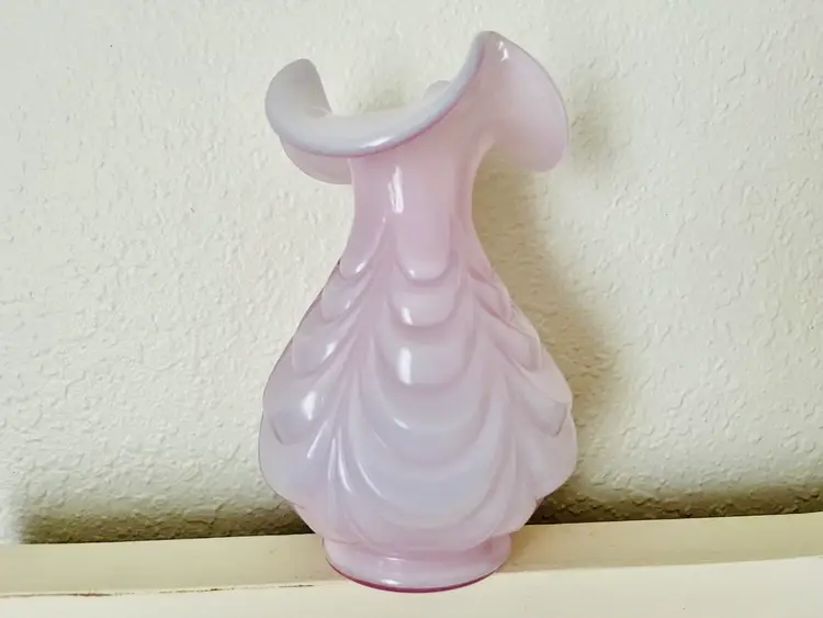 Vintage Fenton Dusty Rose Overlay Drapery Glass Vase