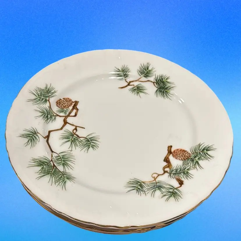 Vintage Porcelain Pinecone Motif Cake Plates Set Of 6 - Japan