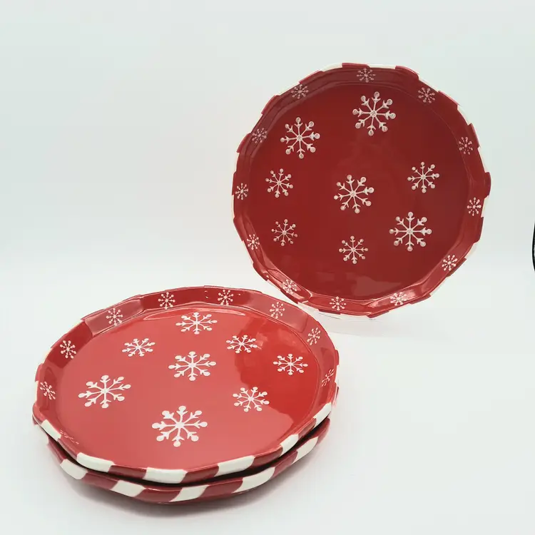 Temptations Christmas Snowflake Plates Red & White Set of 3