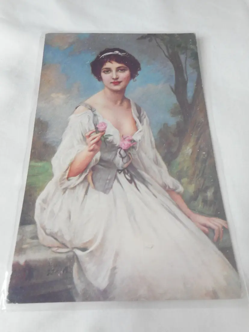 Vintage Postcard 1913 posted w/ stamp Bern Switzerland Young girl with rose