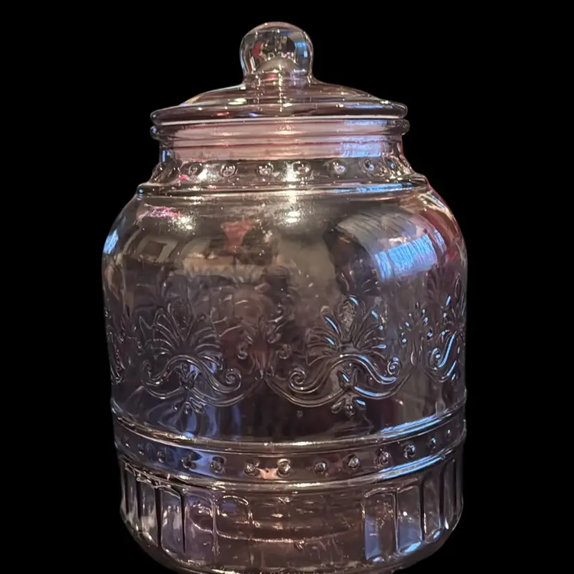 Pioneer Woman Embossed Large Pink Rose Glass Canister
