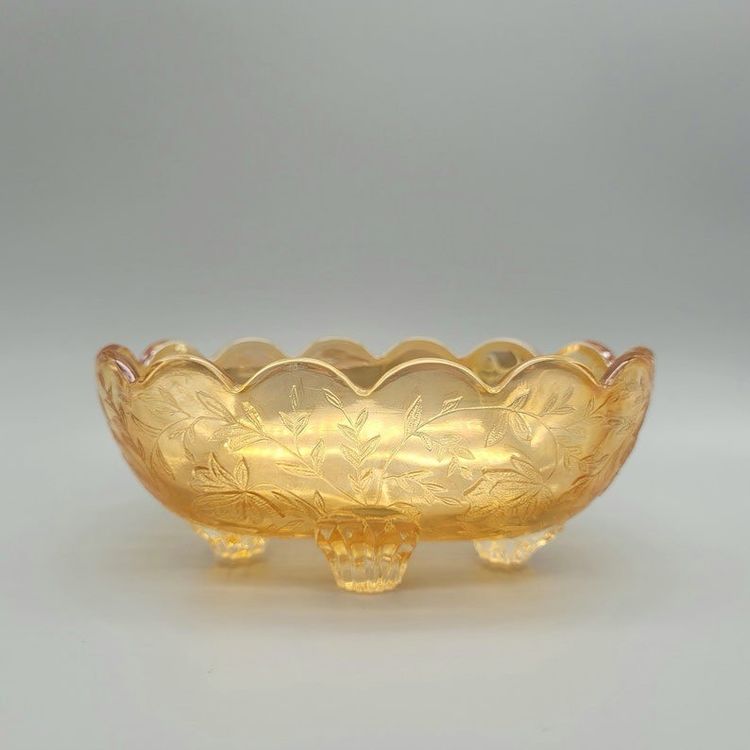 Vintage Jeannette Floragold Louisa Iridescent Candy Dish - 1950s Retro Glass Bowl/Trinket Dish