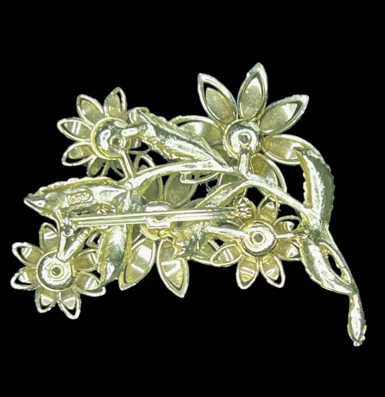 VINTAGE CORO AB Rhinestones Flower Bouquet Pin Brooch Gold Tone Signed #A-2