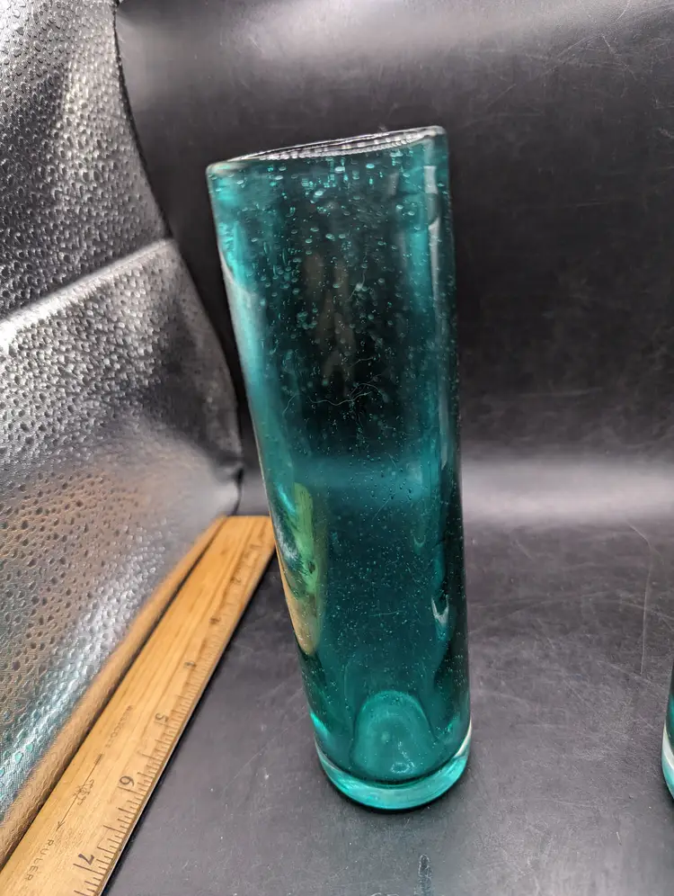 Vintage Set of 2 Bluish Green Bubble Glass Tall Tom Collins.