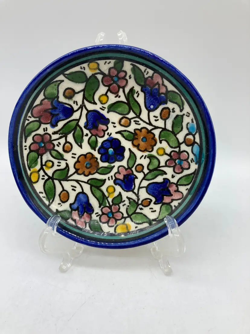 Ceramic Wall Hanging Plate Hebron Crafts Handmade Painting Decor Multi-Color 4.5