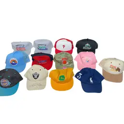 Reseller Hat Lot Of 13 Raiders, Knicks, Polo, John Deere, Stihl And More (Some Need Cleaning)