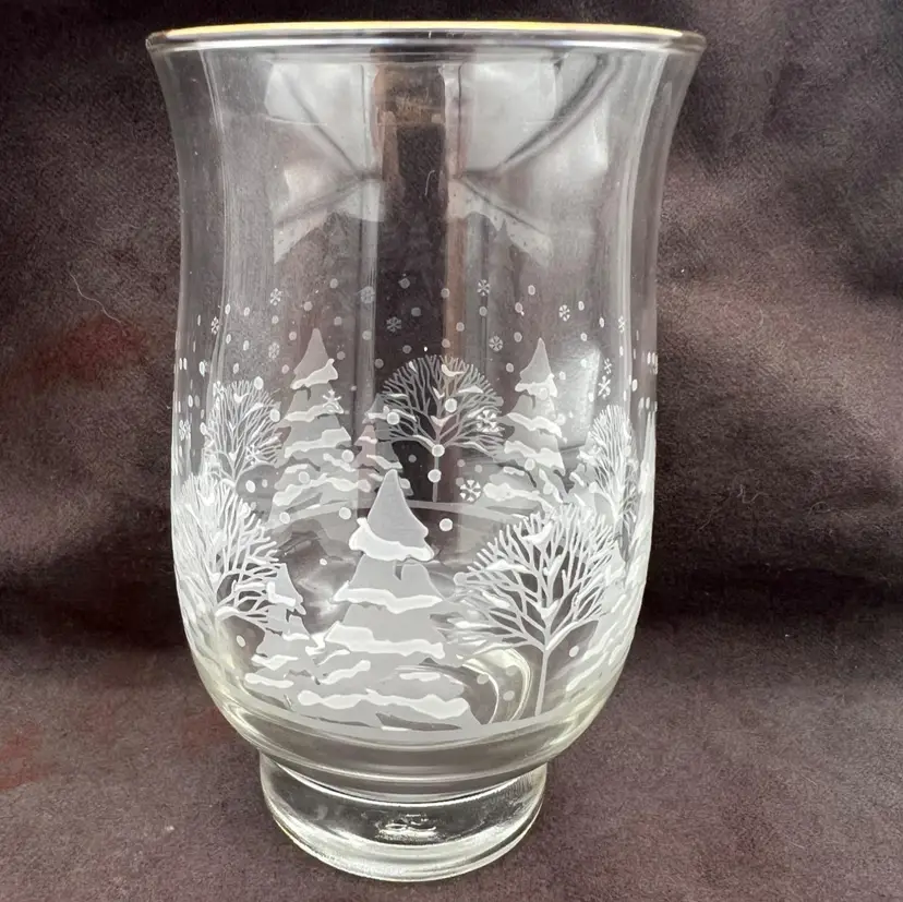 Vintage Libbey Arbys Glass Tumbler Frosted Winter Wonderland Design 5.25" Tall