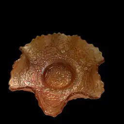 #01 Vintage Fenton Carnival Glass Bowl. Marigold Color With Berry And Leaf Pattern Design. Produced By The Fenton Art Glass Company.