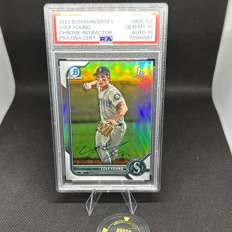 Cole Young 2022 Bowman Draft 1st Chrome Refractor PSA 10 Auto 10 Seattle Mariners