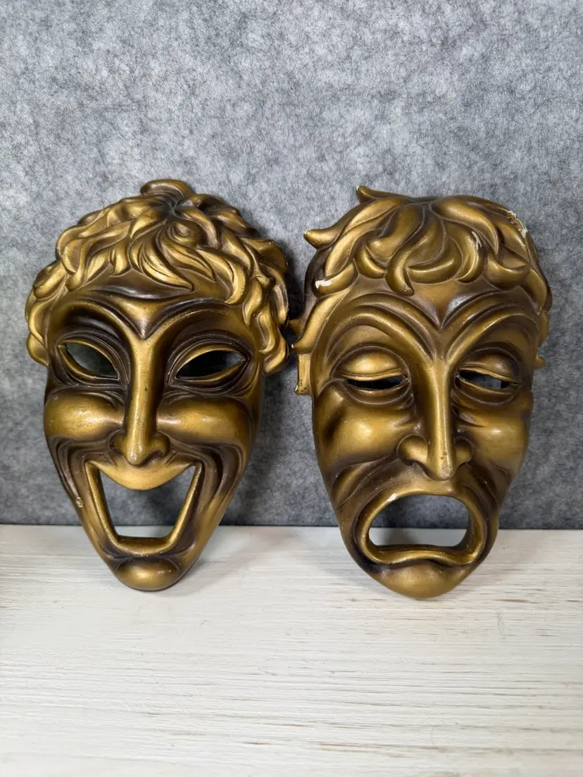 Vintage ARDCO Fine Quality Comedy & Tragedy Wall Masks β Gold Tone β Made in Japan β Set of 2