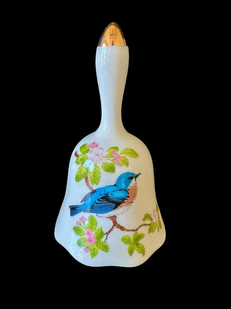 Vintage Otagiri Blue Bird Cherry Blossom Hand Painted Porcelain Bell Japan