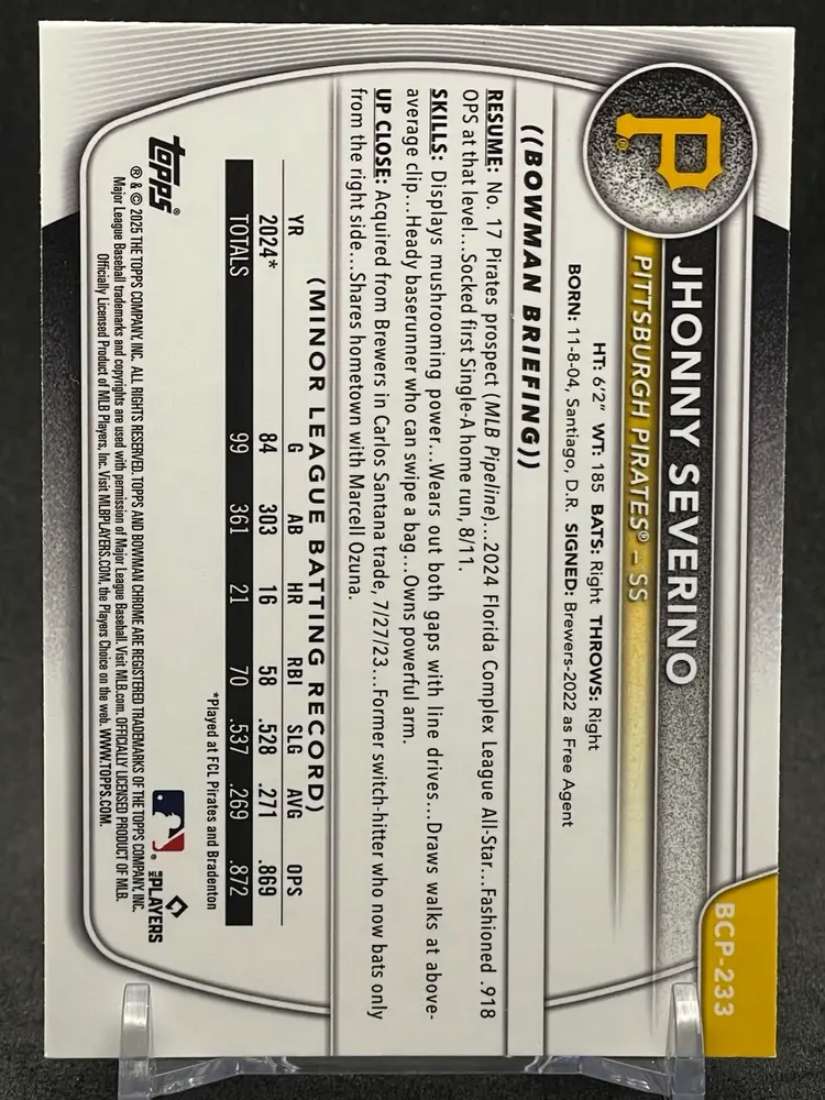 Jhonny Severino 2025 Bowman Chrome Bowman 1st Mojo Refractor #BCP-233