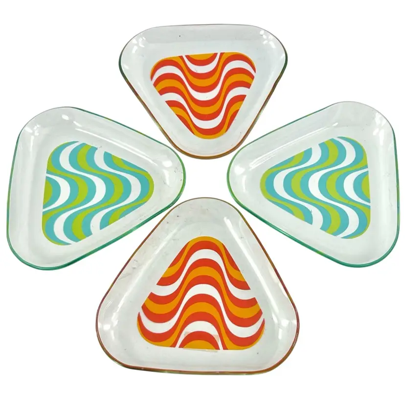 Set Of 4 Vintage 1970’s IKEA “Cymbals” Triangular Snack Dessert Plates Sweden