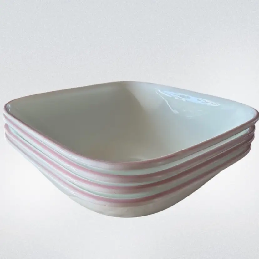Set of 4 Corelle CHERRY BLOSSOM 6 1/2" Square Soup Cereal Bowls Pink Rim