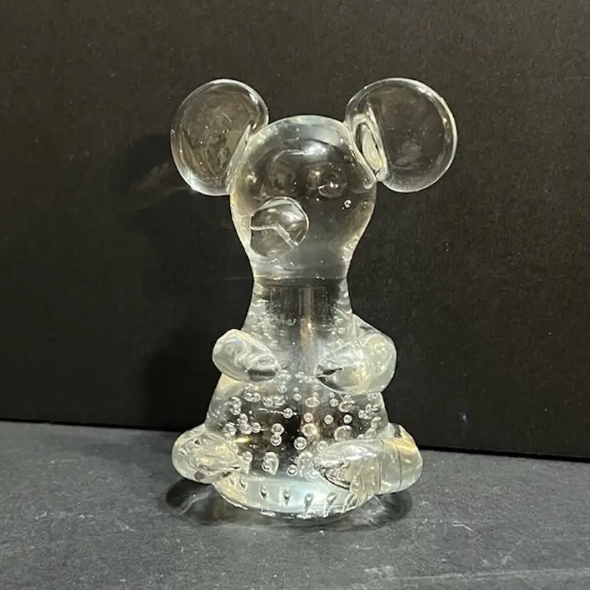 MARKDOWN! Derpy Clear Art Glass Mouse (or maybe Bear) Figurine ~4.25β x 2.75β x 2β