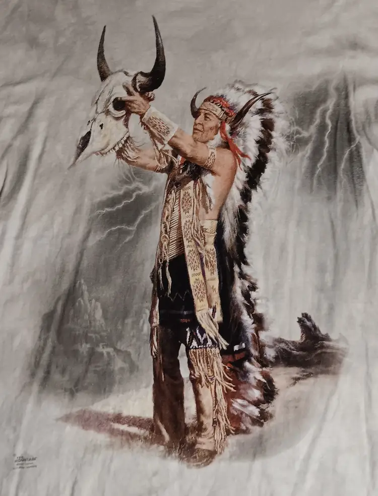 vintage Native American Sacred Storm tie dye t-shirt the Mountain Russ Docken