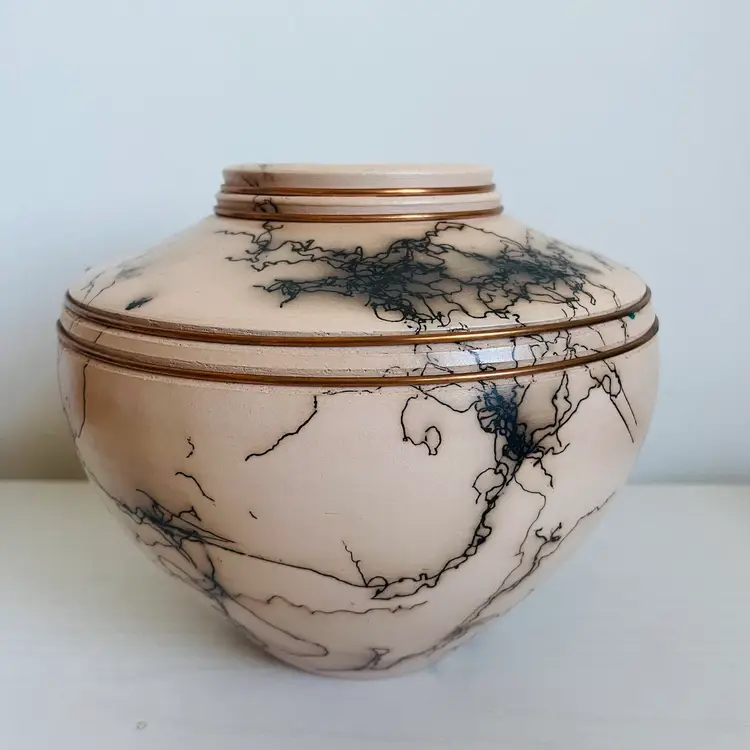 Vicente Garcia Smoked Horsehair Raku Pottery Handmade Vase 5.25” Tall