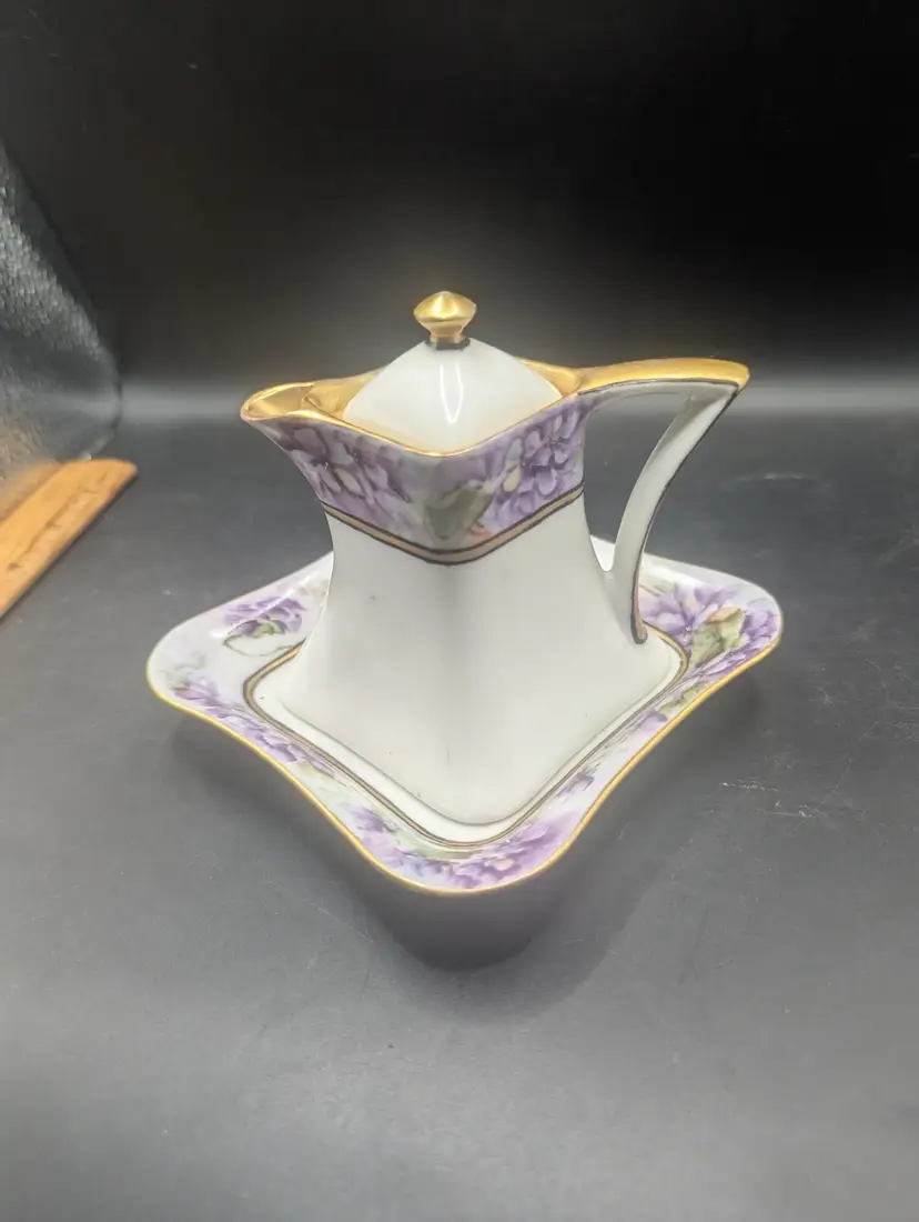 Vintage Hand Painted Victoria Austria Syrup/Creamer With Underplate