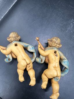 2 Fontanini Depose Italy Cherubs Angels Christmas Lute Lyre Ornaments 4”