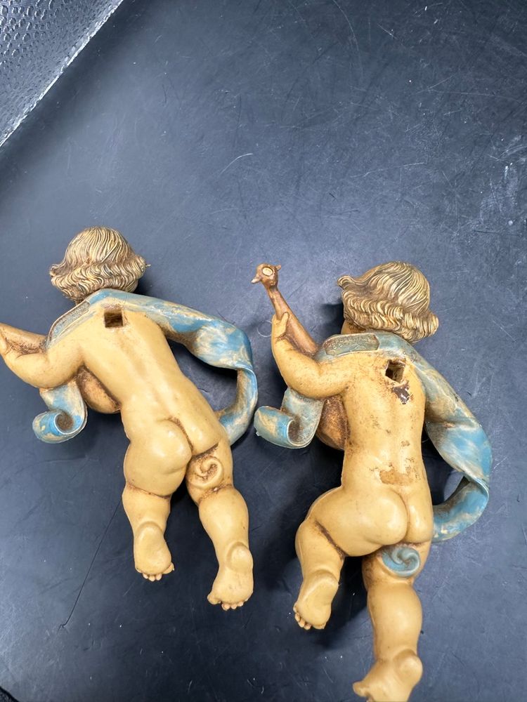 2 Fontanini Depose Italy Cherubs Angels Christmas Lute Lyre Ornaments 4”