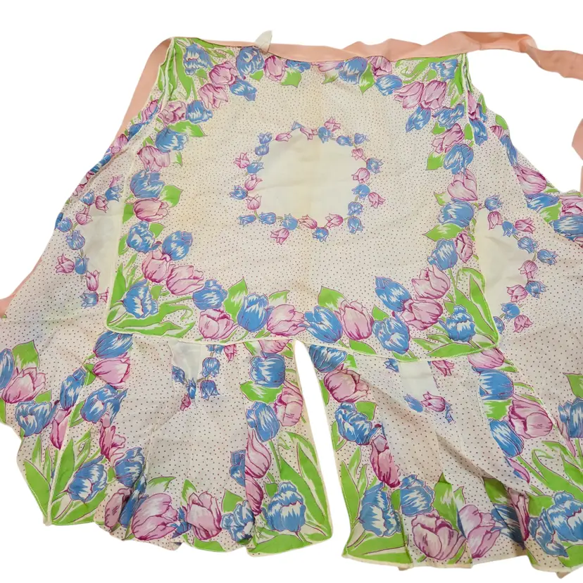 Vtg  50s Floral Flounce Apron