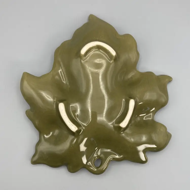 Vintage Ceramic Leaf Shaped Dish 1970's Avocado Green - Trinket Dish