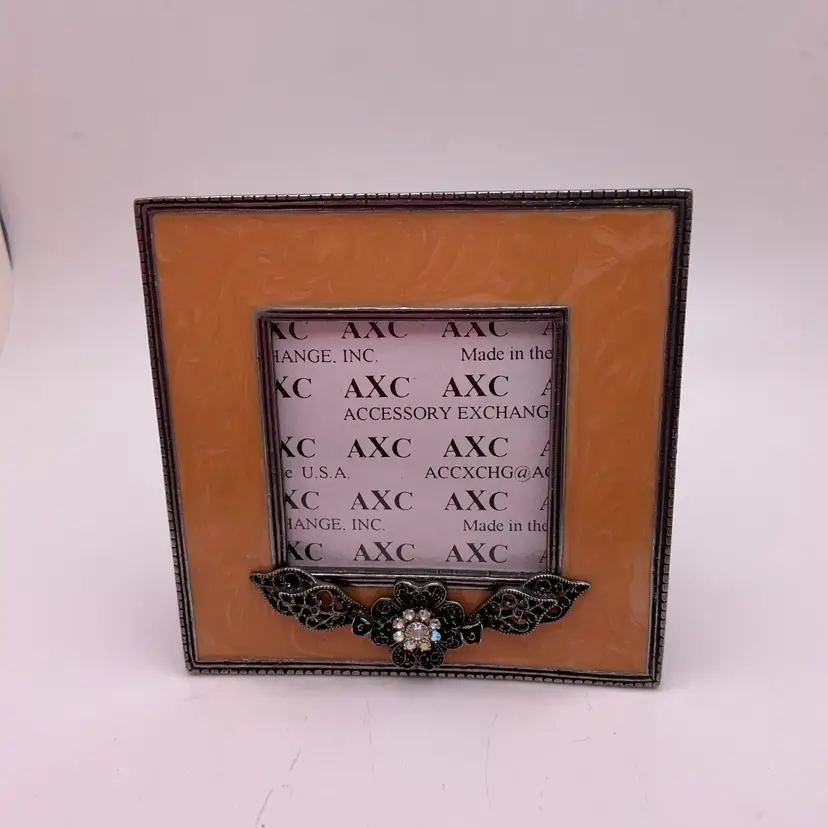 POW4 Enamel & Metal Picture Frame Bejeweled 3.75" x 3.75"