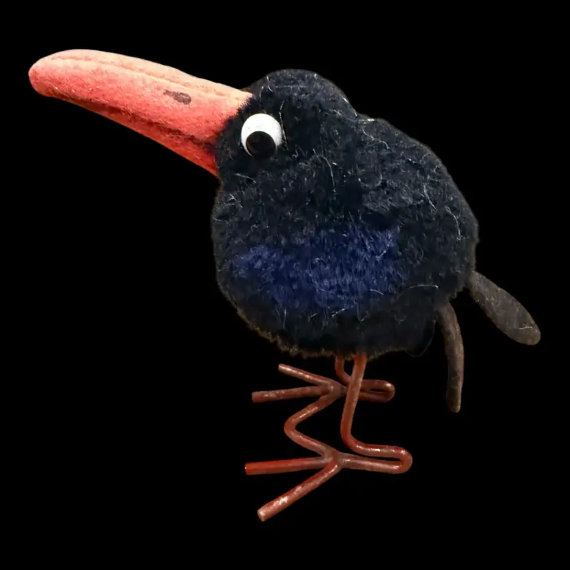 Original Steiff Wool Pompom Raven Bird Stuffed Animal Toy 3.5” Germany