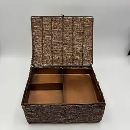 Beaded Copper Storage Box with Hinge Lid Removable Divided Interior