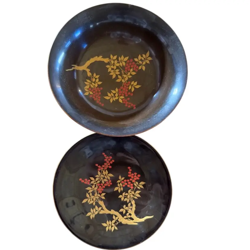 vintage Japanese lacquered plate And Bowl