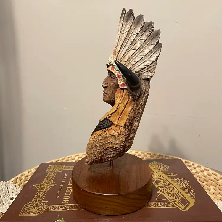 Neil J. Rose Native American Chief Resin Sculpture He Who Rides a Shadow