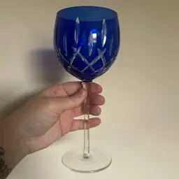 Gorham Cobalt Blue Crystal Cut Wine Stem Goblet