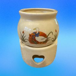 Stoneware Potpourri Wax Warmer Blue Bow Duck VTG 1988 Cottage Core Country Farm