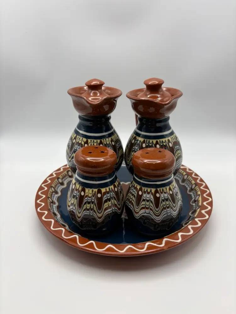 Bulgarian Pottery Condiment Table Set