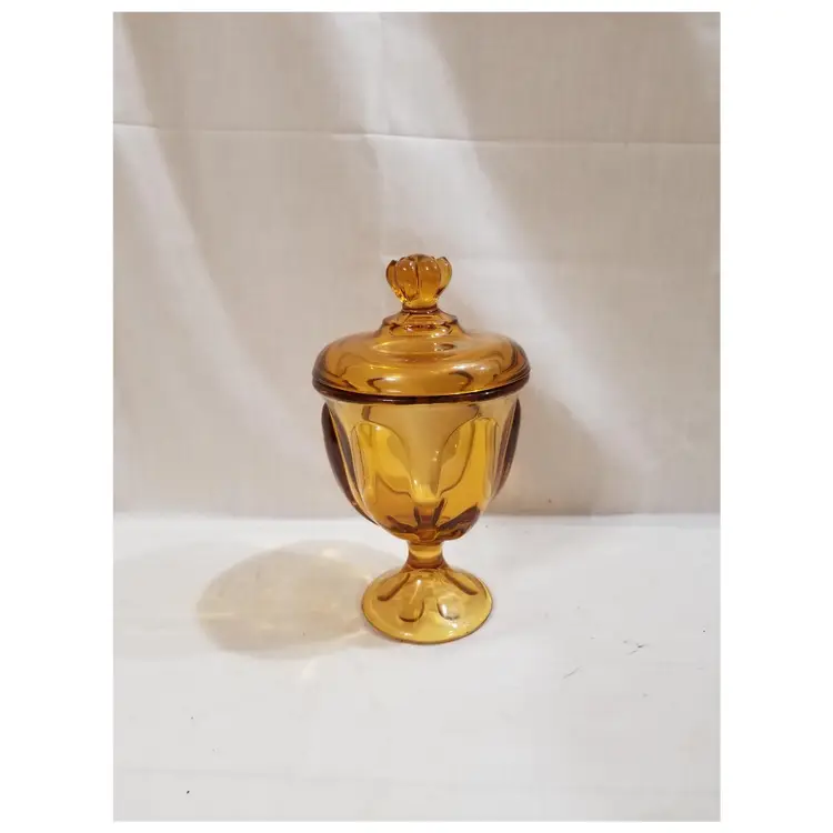 Vintage Viking Epic Six Petal Amber Glass Candy Dish With Lid