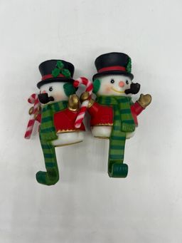 Set Of 2 Vintage Snowmen Stocking Hangers