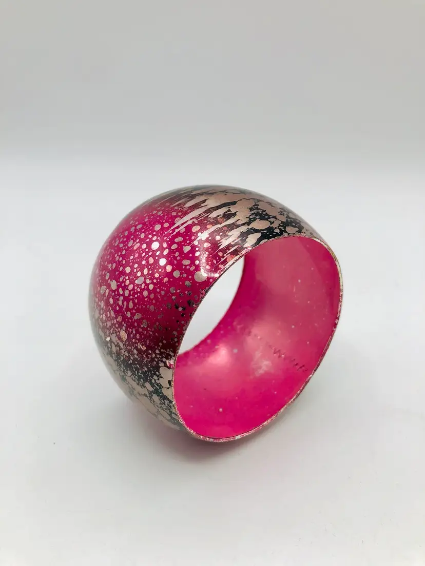 Chunky Wide Cuff Hot Pink, Gold and Black Metallic Bangle Bracelet Retro 80’s Vibe